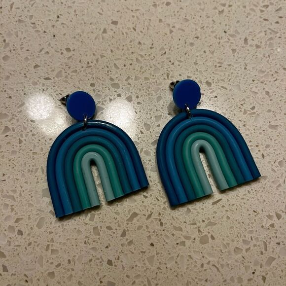 Rainbow Soft Clay Cute Earrings, Sweet Girly Geometric Cartoon Dopamine - Picture 3 of 9